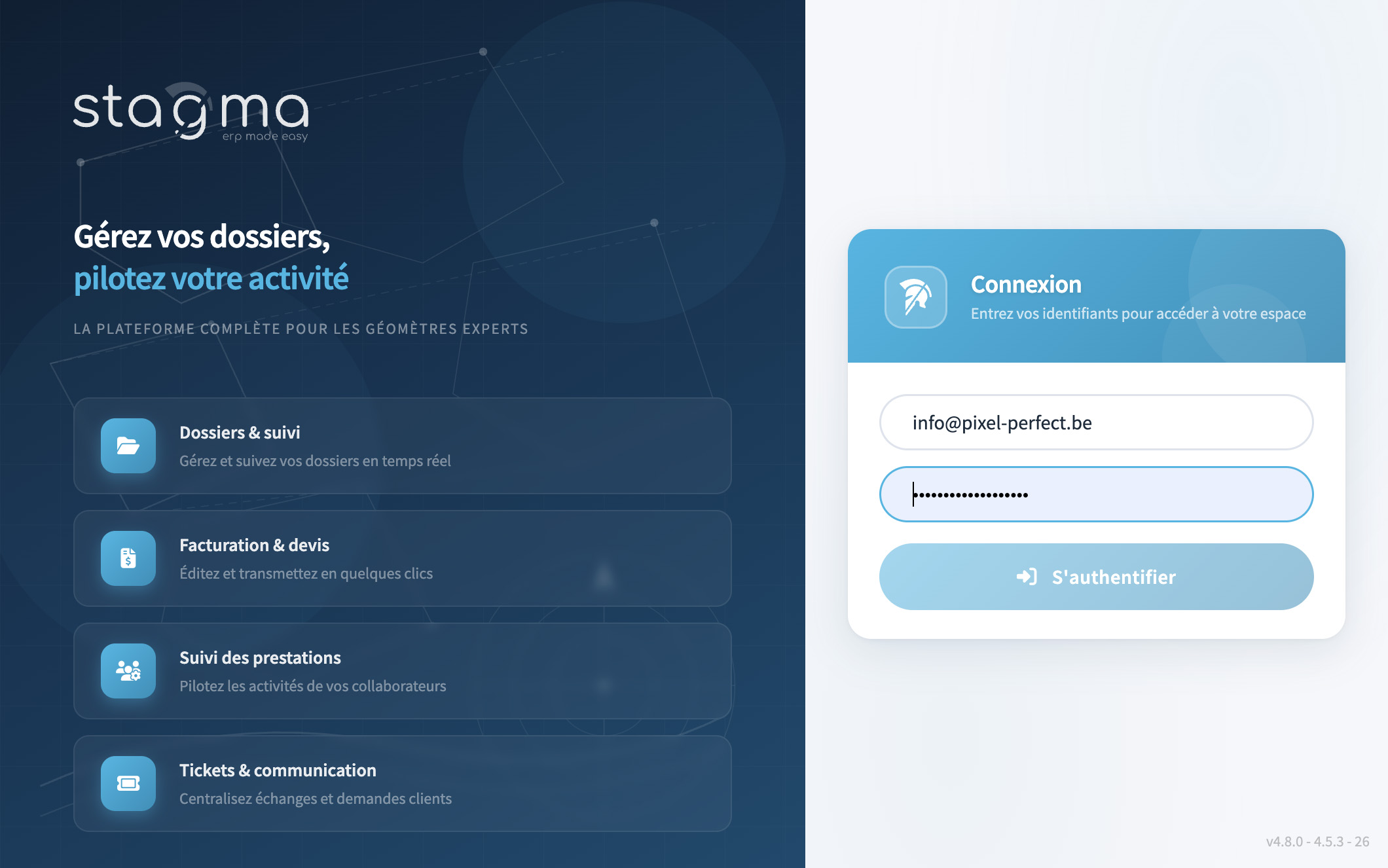 Page de connexion Stagma