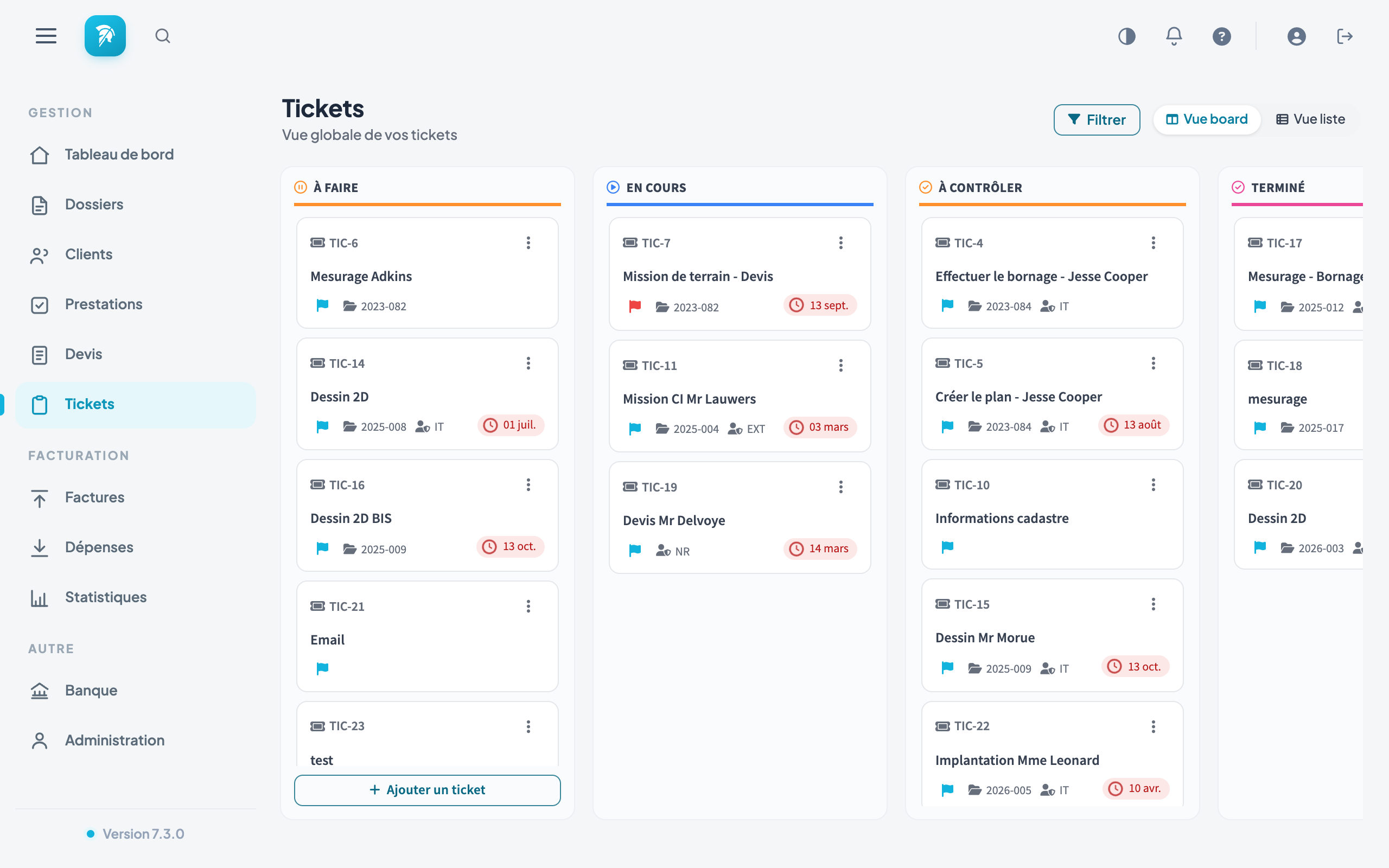 Tableau des tickets dans Stagma